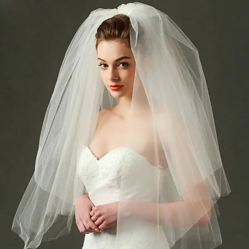 Elegant Two Layers White Ivory Wedding veil Soft Tulle Cheap Bridal Veils Cheap wedding accessories In Stock welon