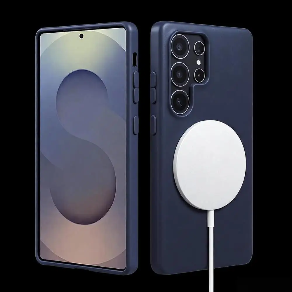 

For Magsafe Genuine Leather Phone Case For Samsung Galaxy S26 Ultra S26 Plus S23 FE S22 S21 S24 Plus S25 Ultra Back Cover Case