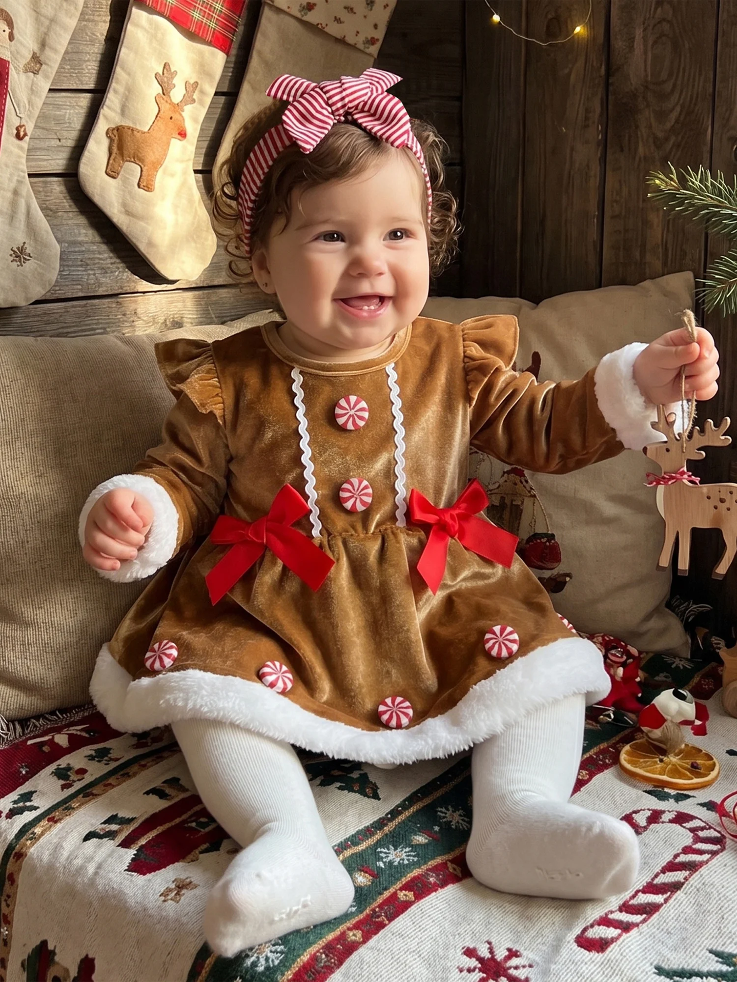Headband Set Color Bow Contrast Color Bow Girl Christmas Dress- Sleeve Headband Set Neck Headband Set Color Bow