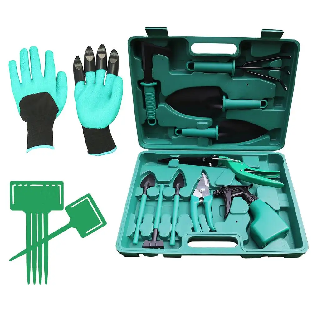 Budvibe 10 PCS Garden Tools Set Kids Women Men with Scissor with Organizer Case Green Heavy Duty Gardening Tools Indoor Outdoor