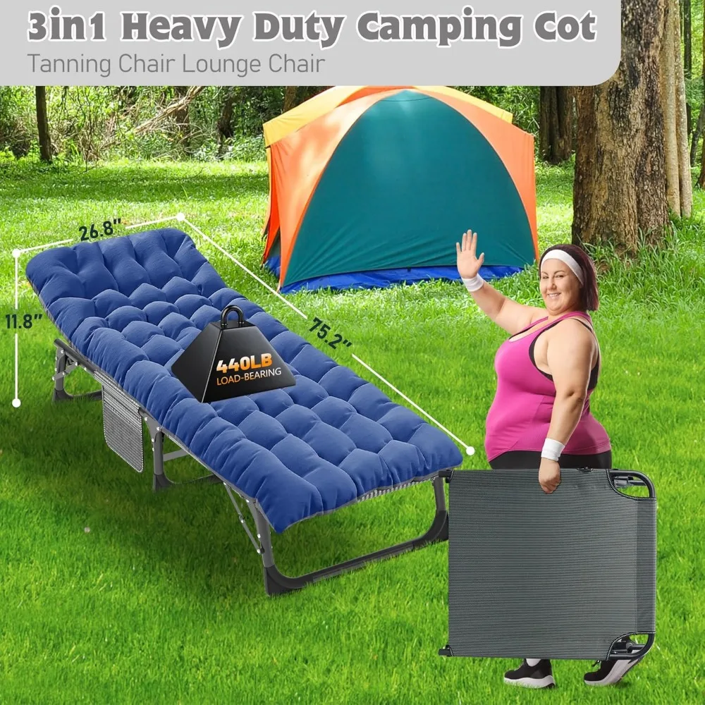 Espreguiçadeira dobrável para exterior resistente com almofada – Espreguiçadeira de praia portátil para relaxamento e conforto