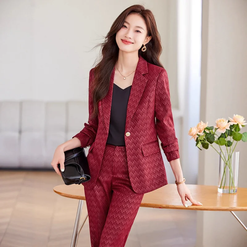 

Plaid Suit25New Spring Autumn Winter Long Sleeve Professional Casual Small Blazer Jacket Women's Pants Two-Piece Set