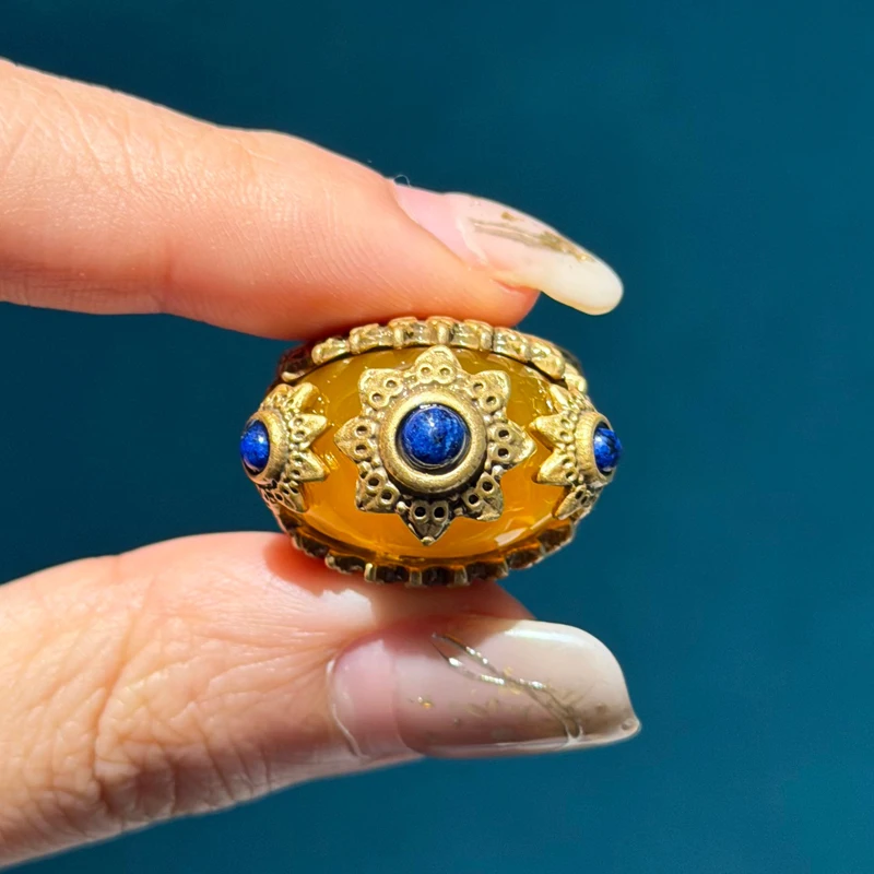 Vintage Gold Color Yellow Sun Rings Blue Stone Simple Party Luxury Mother's Day Gift Antique Jewelry Accessories for Women New