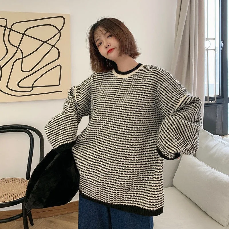 Loose Pullovers Women O-neck Korean Style Comfortable New Fashion Casual Students Clothing Autumn All-match Striped Design Chic