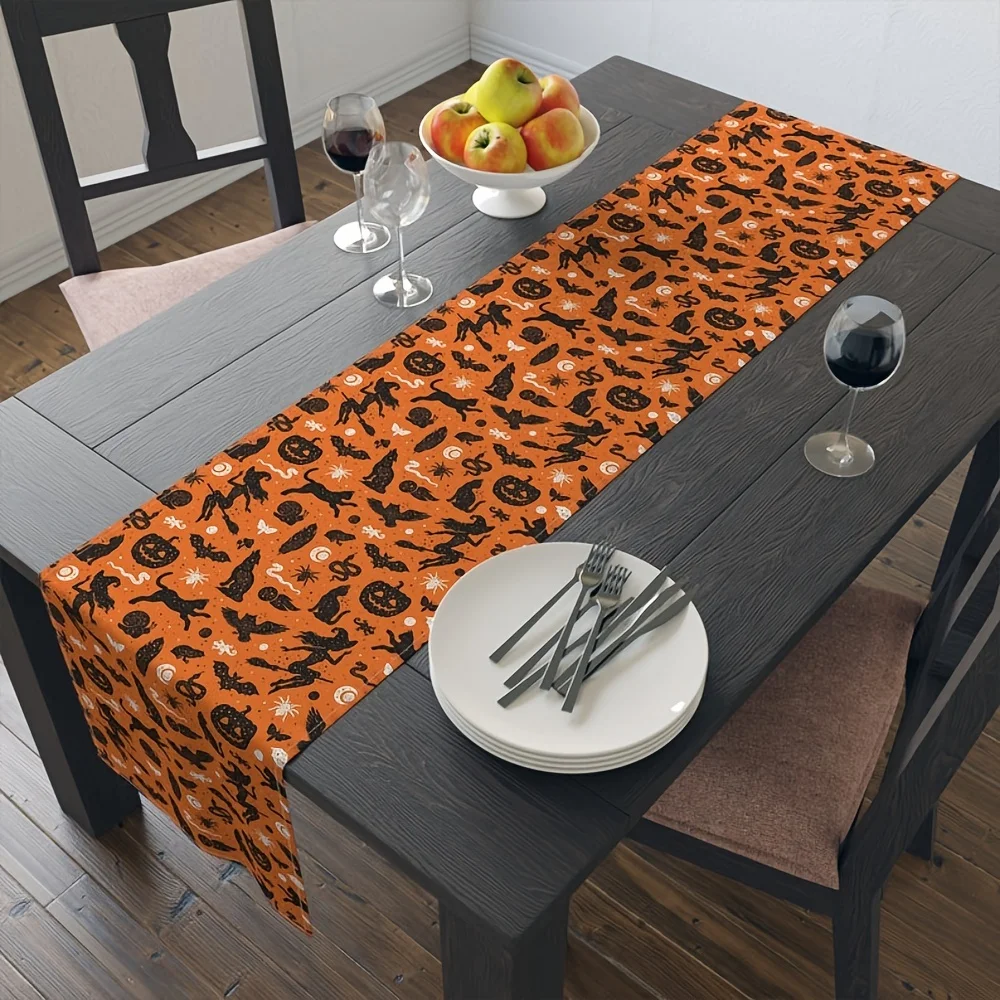 

Halloween Pumpkin Witch Table Runner - 1Pc Linen Print, Perfect For Home & Outdoor Parties, Kitchen Decor