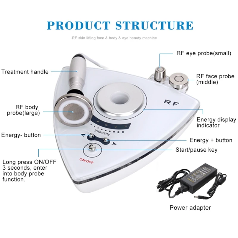 2Mhz 3 في 1 RF ثلاثي الأقطاب آلة رفع الجلد الوجه والعين رفع تشديد جهاز الجمال تجديد الجلد التجاعيد العناية بالعين