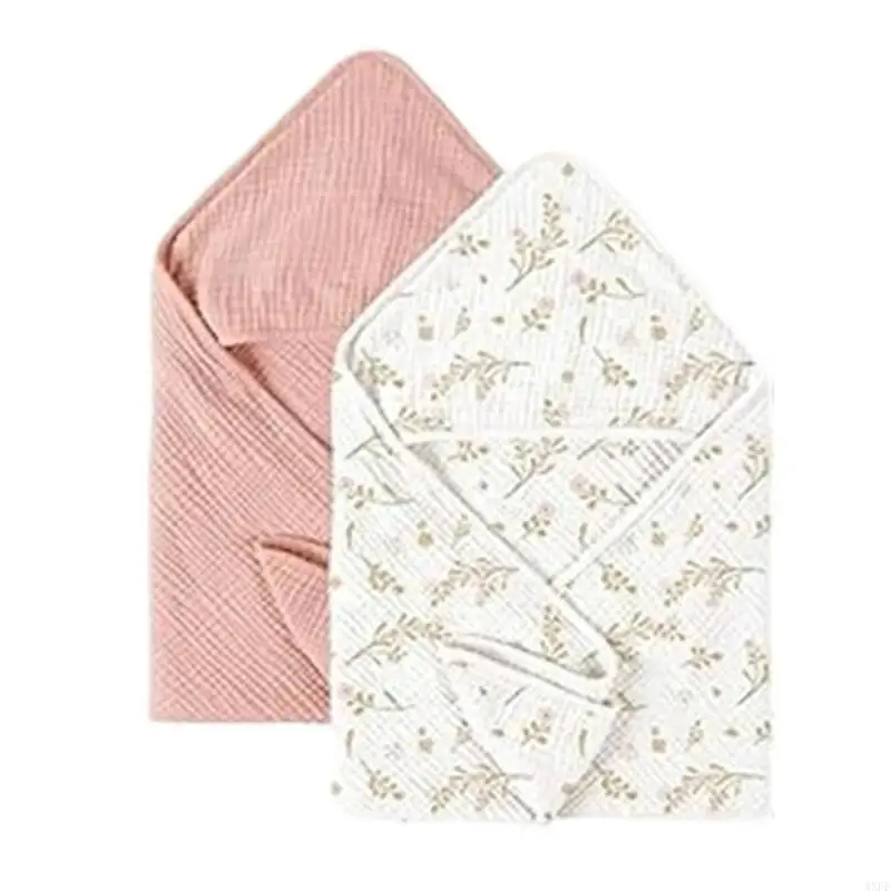 【2 Pack】Hooded Baby Towel Cotton Gauze Blanket, Super Soft & Absorbent for Bath Time, Newborn Photo Baby Shower Gift