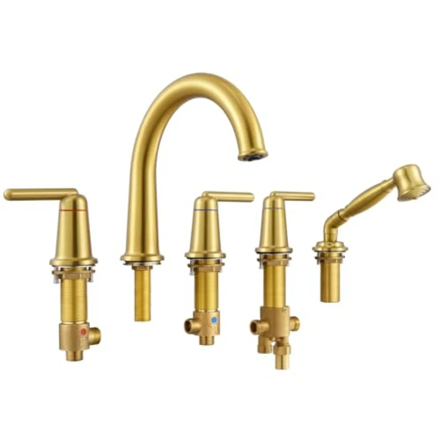 

Roman Bath Tub Faucet Set with Sprayer 5 Hole Widespread Deck Mount Bathtub Faucet with Valve Classic Gooseneck Tub Faucets wit