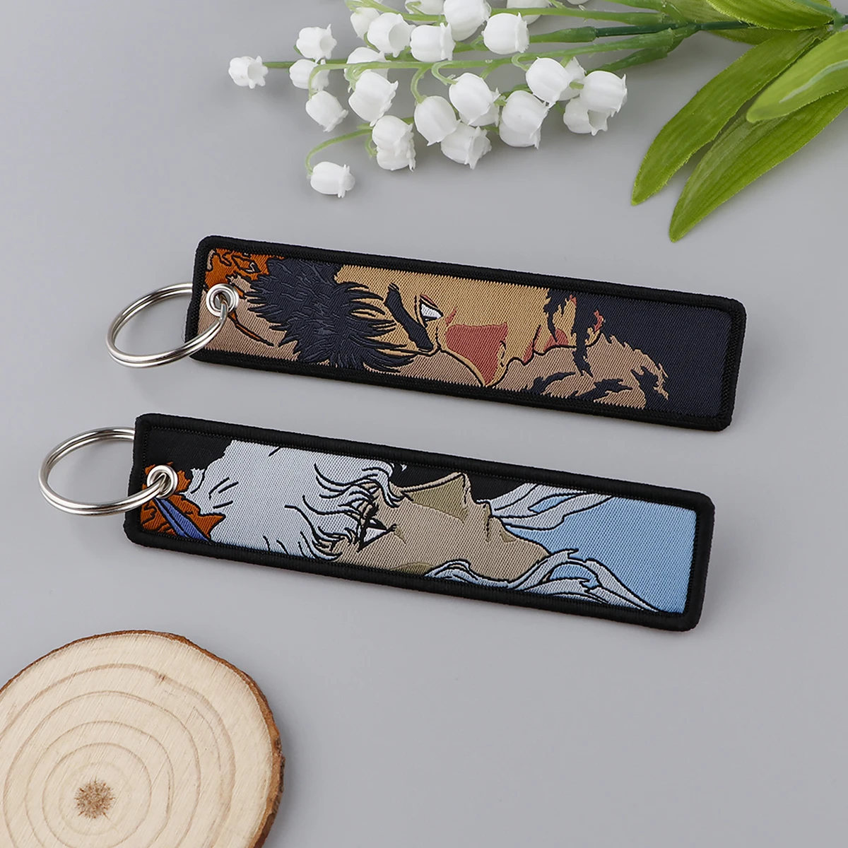 LLavero bordado de Anime para hombre, etiqueta para llave genial para conductor, marca tejida, etiqueta para llave de coche, accesorios de joyería de moda, regalos, 1 Uds.