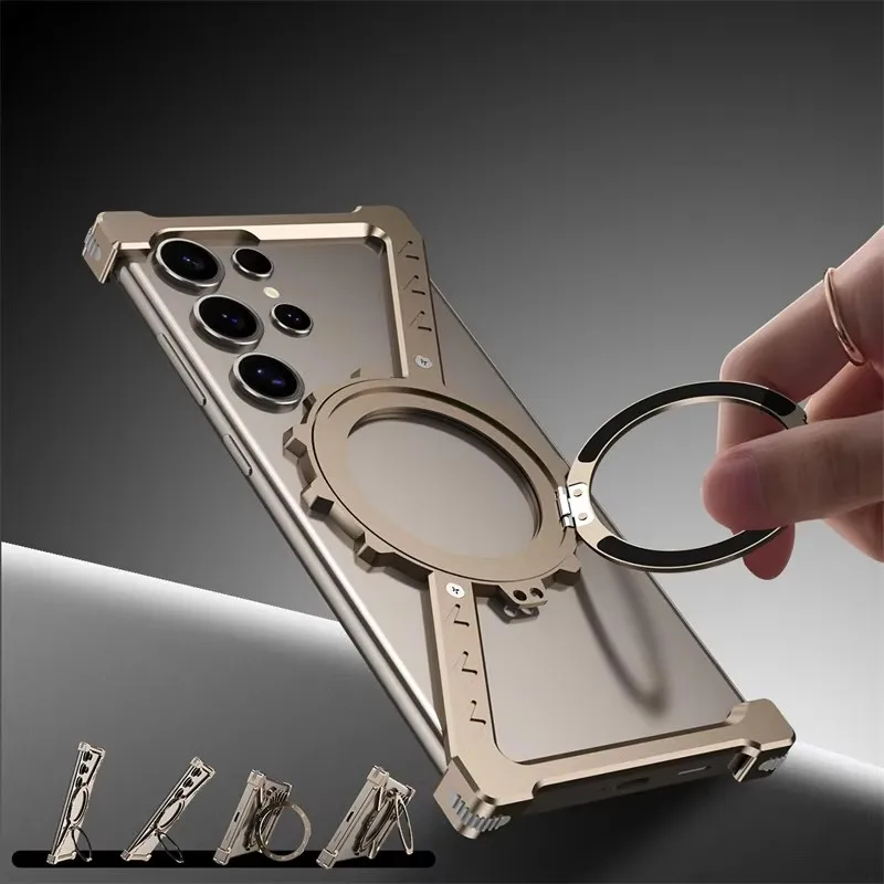 Night Light Z Shape Metal Case for Samsung Galaxy S25 S24 S23 S22 Ultra Protective Cover Shockproof Bumper 360°Rotation Holder