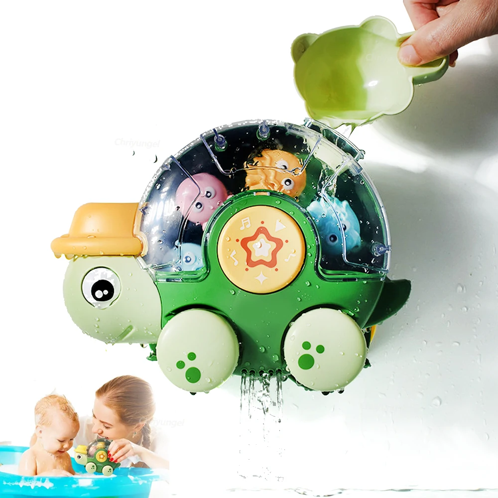 Bath Toys for Kids Baby Water Game Tortoise Waterwheel with Suction Cup Education Toy Gifts for Children Toddler