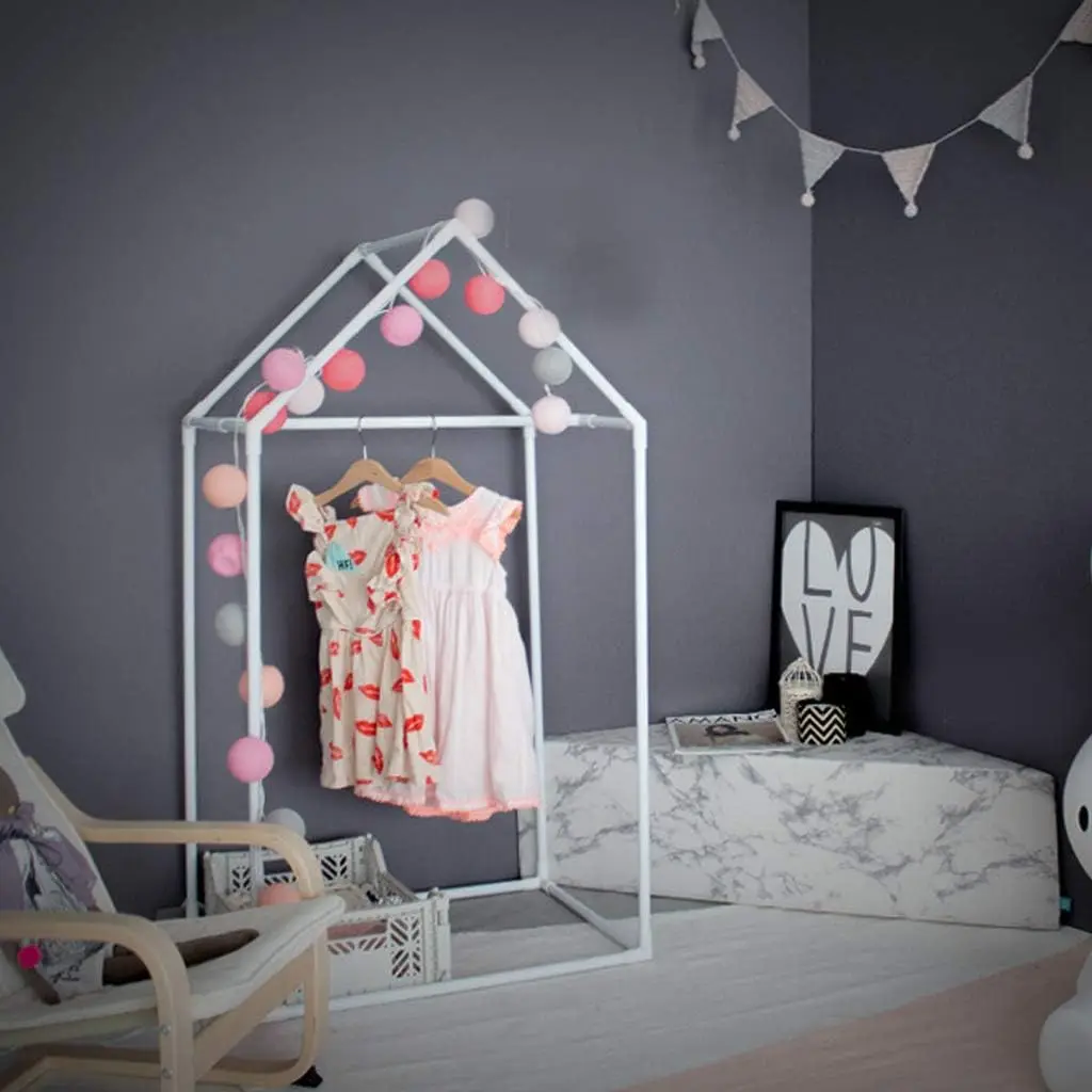 رف ملابس لخزانة الأطفال مع إطار منزلي لطيف، مصنوع يدويًا بجودة ممتازة، ألومنيوم خفيف للغاية، أبيض متوسط #6