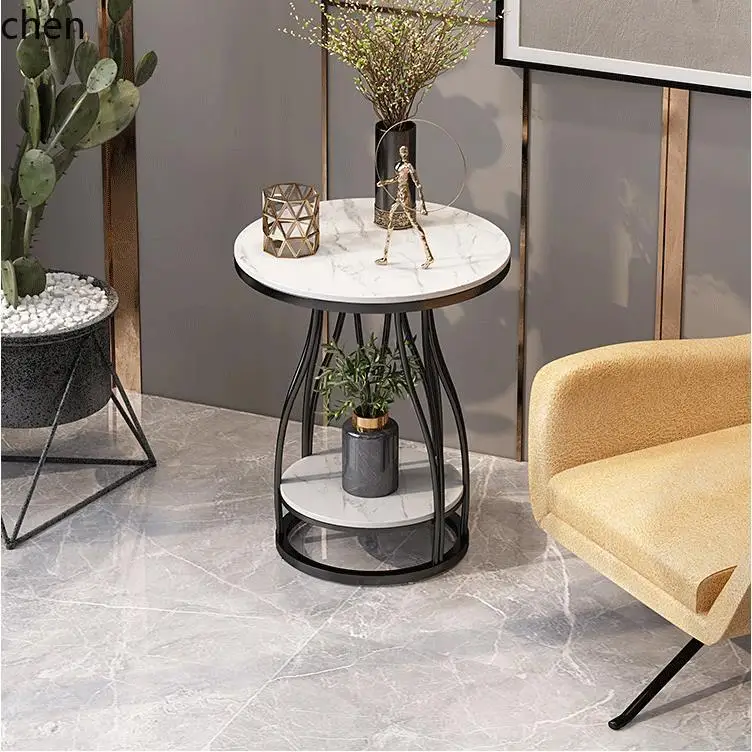 Zml moderno e minimalista mesa de centro de mármore casa sala estar dupla camada mesa lateral redonda pequena mesa de centro