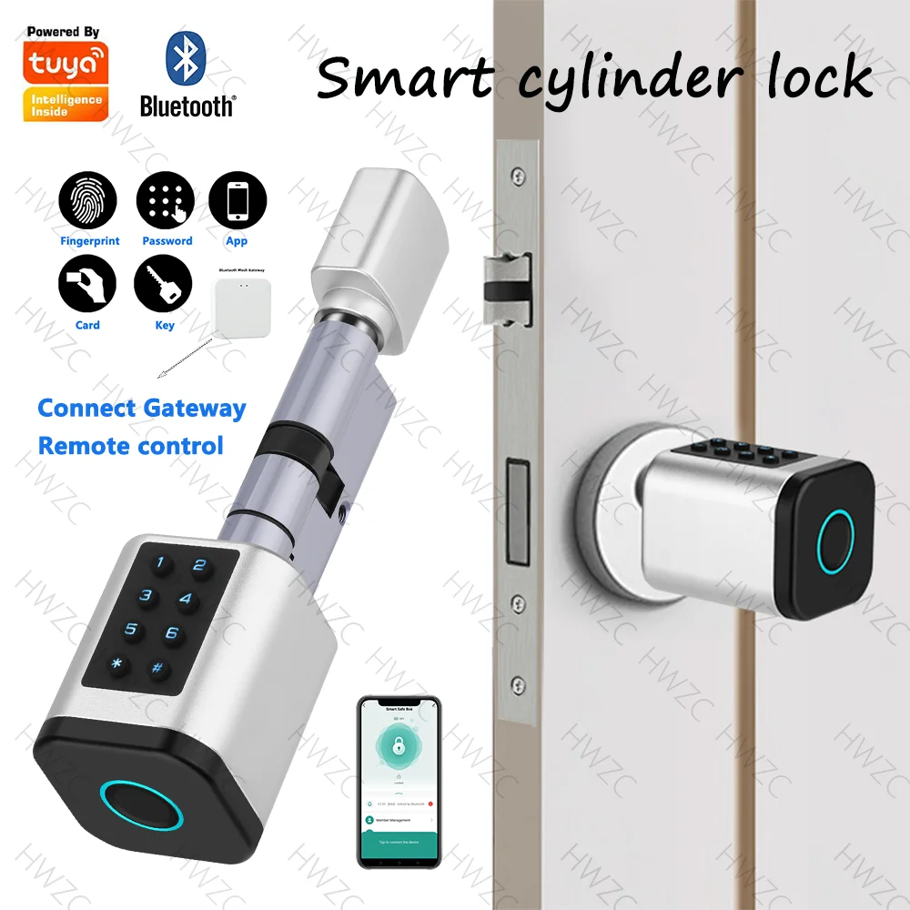 

Tuya APP Fingerprint Lock Smart Cylinder Electronic Door Lock Code Key Card Unlock Remote Control Adjustable Home Apartment