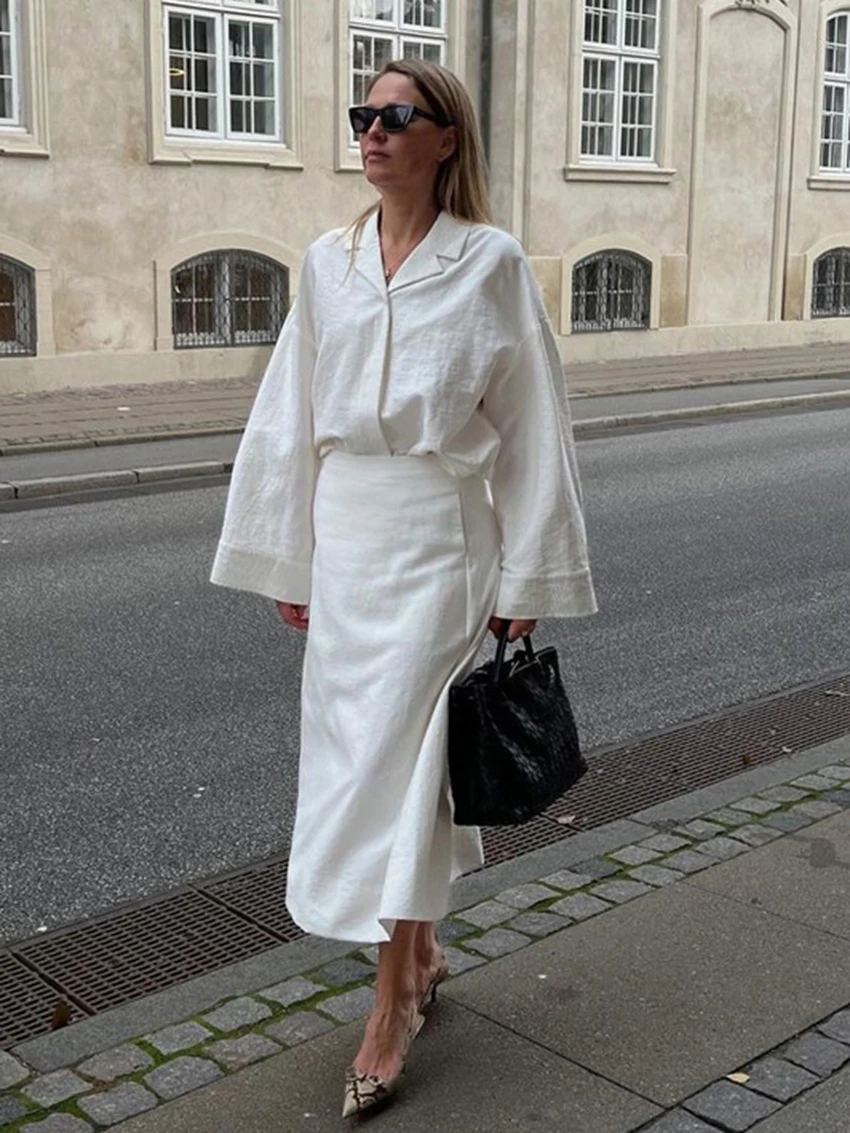 Marthaqiqi طقم بيجامات للسيدات غير رسمي بأكمام طويلة ملابس نوم بياقة مقلوبة قمصان نوم طويلة تنانير شتوية ملابس نوم نسائية #2