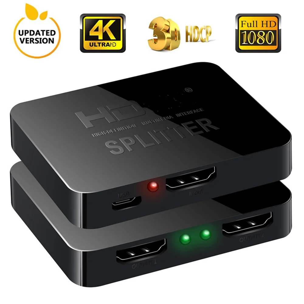 1x2 4K HDMI-compatible Splitter HDMI-compatible  Switch 1 in 2 Out Video Distributor Amplifier Dual Display for HDMI-compatible