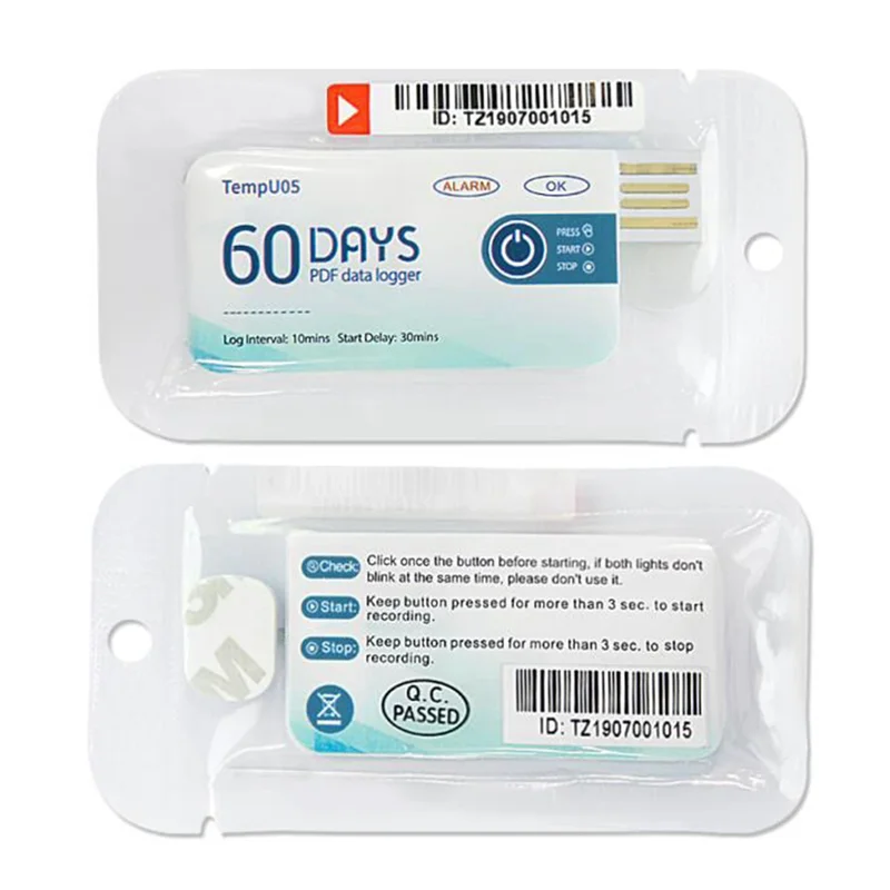 Registrador de datos de temperatura SQPP-8X Tempu05 Registrador de temperatura de informe PDF de 60 días Instrumento de registro de temperatura USB de un solo uso