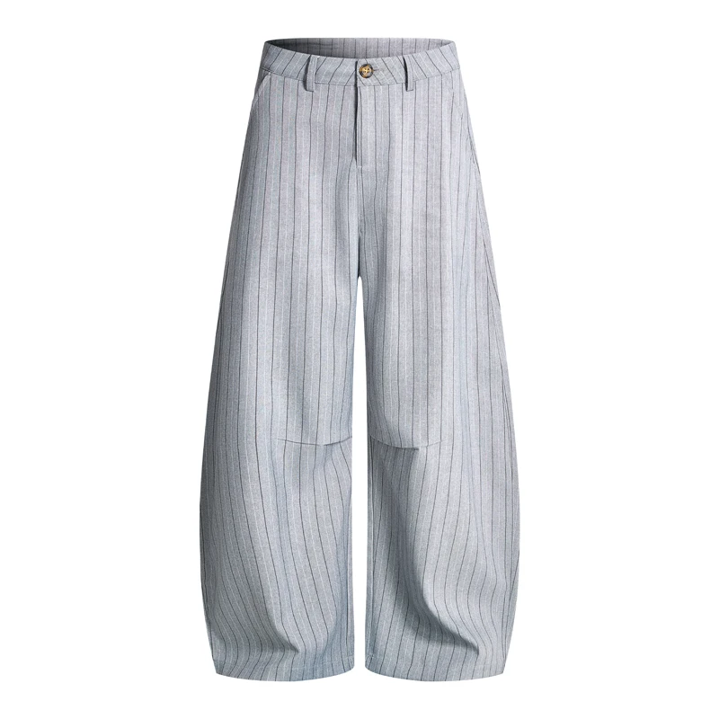 

Light Gray High End Men's Long Pants American Old Money Style Sophisticated Striped Loose Drapey Casual Trousers 2026