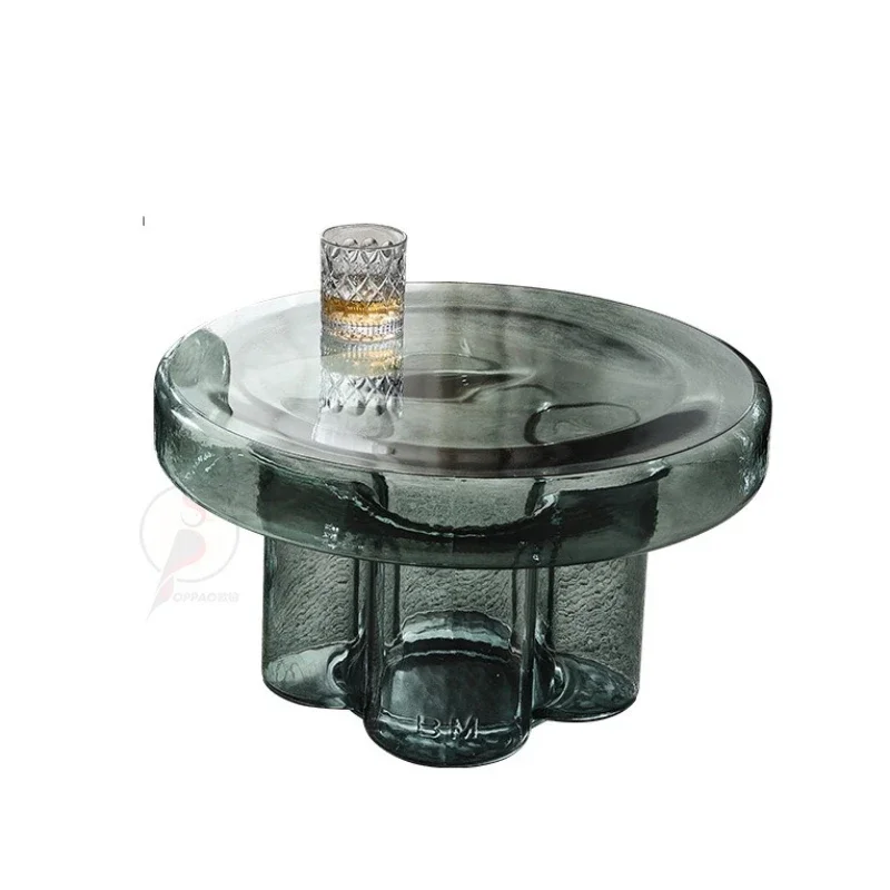 LMM tall and short combination round petals light luxury tempered glass sofa edge few