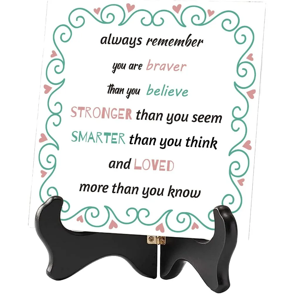 Your Braver Than You Know Smarter Than You Think and Loved More Inspirational Gifts Ceramic Tile with Wooden Plate Display Stand