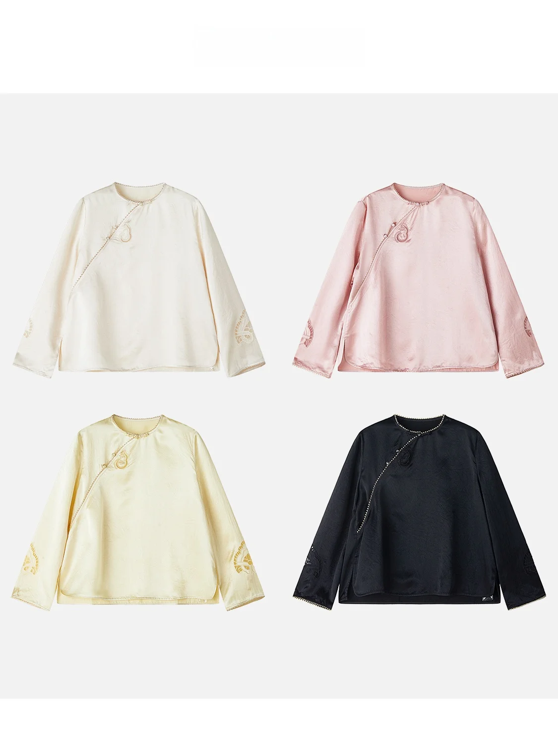 

JINGJING2026 New Sle Acetate Smooth Hollow out Lace Beaded Base irt Simple Design Classic White Long Sve round Ne Top