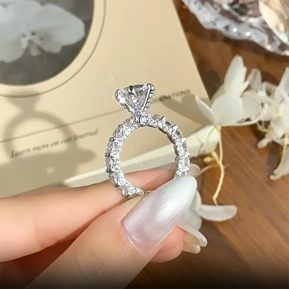 4Carat Moissanite Diamond Ring with Certificate 925 Silver Hidden Halo Engagement Wedding Ring for Women Eternity Band for Women