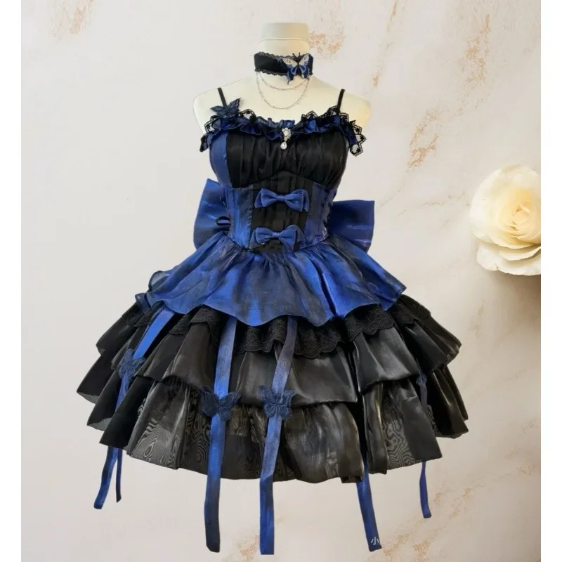 

Subculutre Gothic Black Dress Sets Women Casual Sleeveless Japanese Lolita Mini Y2k Dress Female 2000s American Vintage Clothing