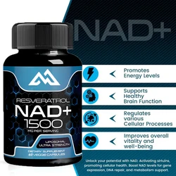 NAD supplement,1500 milligrams of resveratrol containing supplement,Nad Plus promotingsupplement supportingcell health60capsules