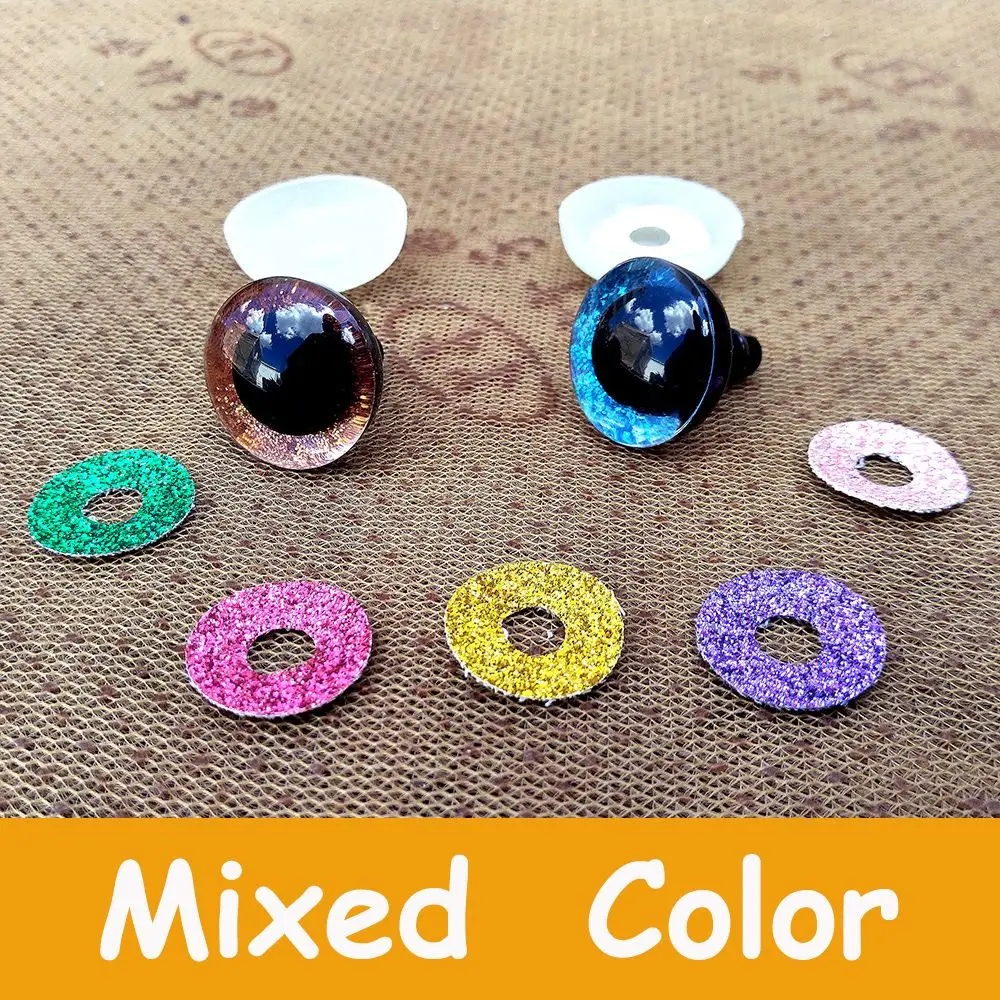 20pcs/set 12mm 3D Sparkling Crystal Cat's Eyes With Flash Pad 8 Colors Safety Glitter Eyes Crafts Parts Plastic Resin