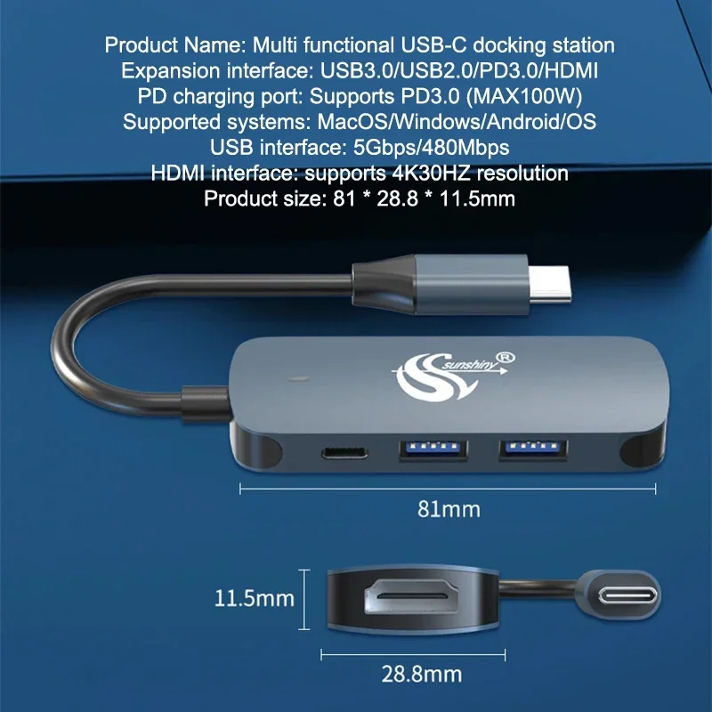 USB-концентратор 6 в 1, с разветвителем, устройство чтения карт памяти типа C, совместимая док-станция USB3.0, адаптер для ноутбука, SD TF для MacBook IPad