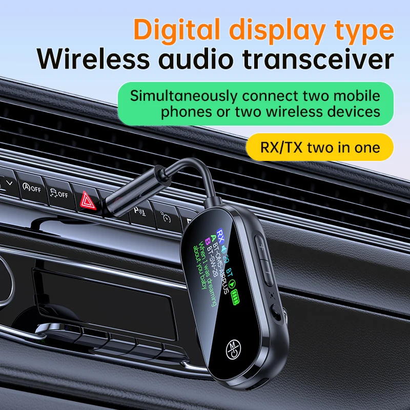 2in1 Bluetooth 5.4 デュアルトランスミッター デュアルレシーバー LCDスクリーン搭載 3.5MM AUXステレオ ワイヤレスオーディオアダプター PC 車 飛行機対応