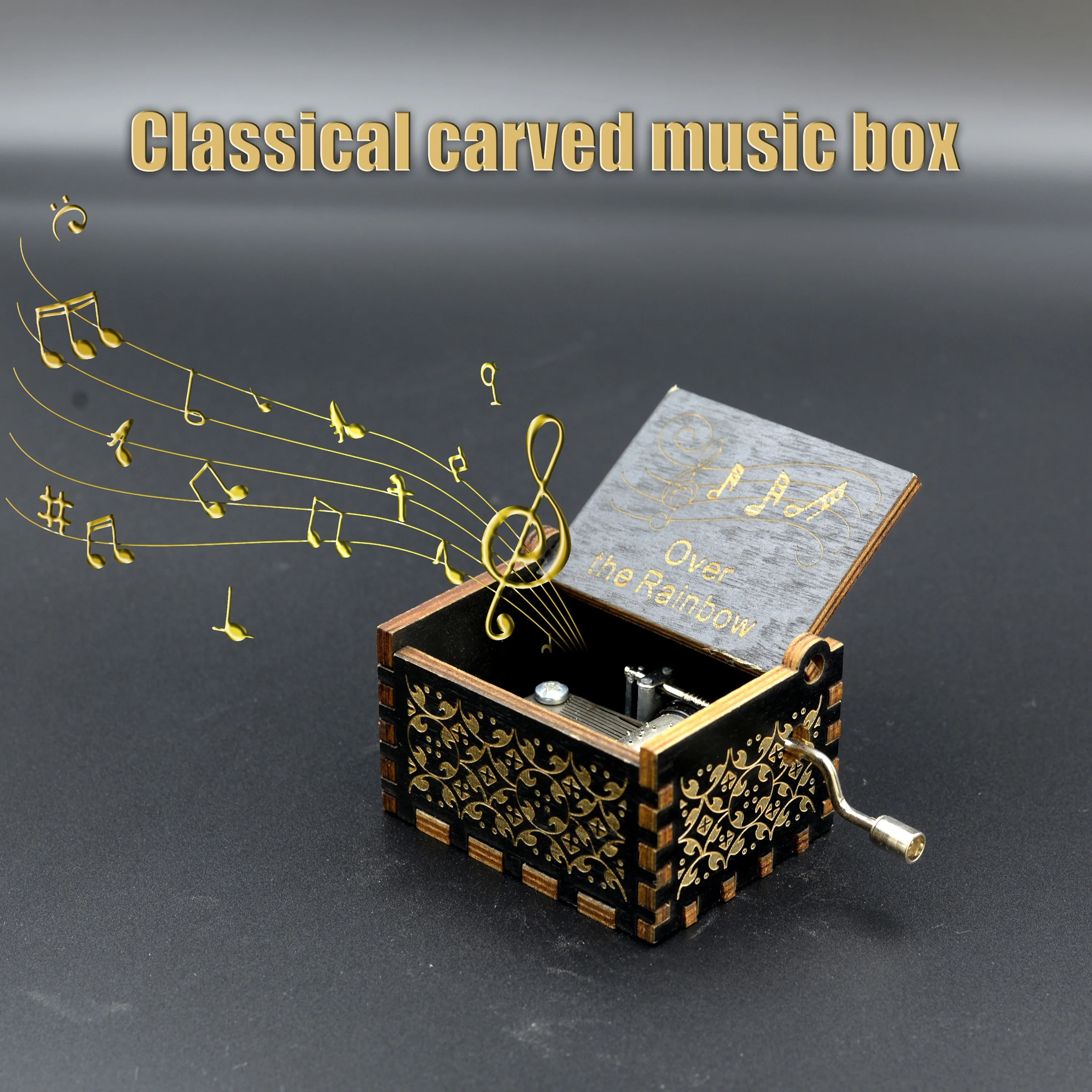 1pc Wooden Music Box, Hand Cranked Classic 