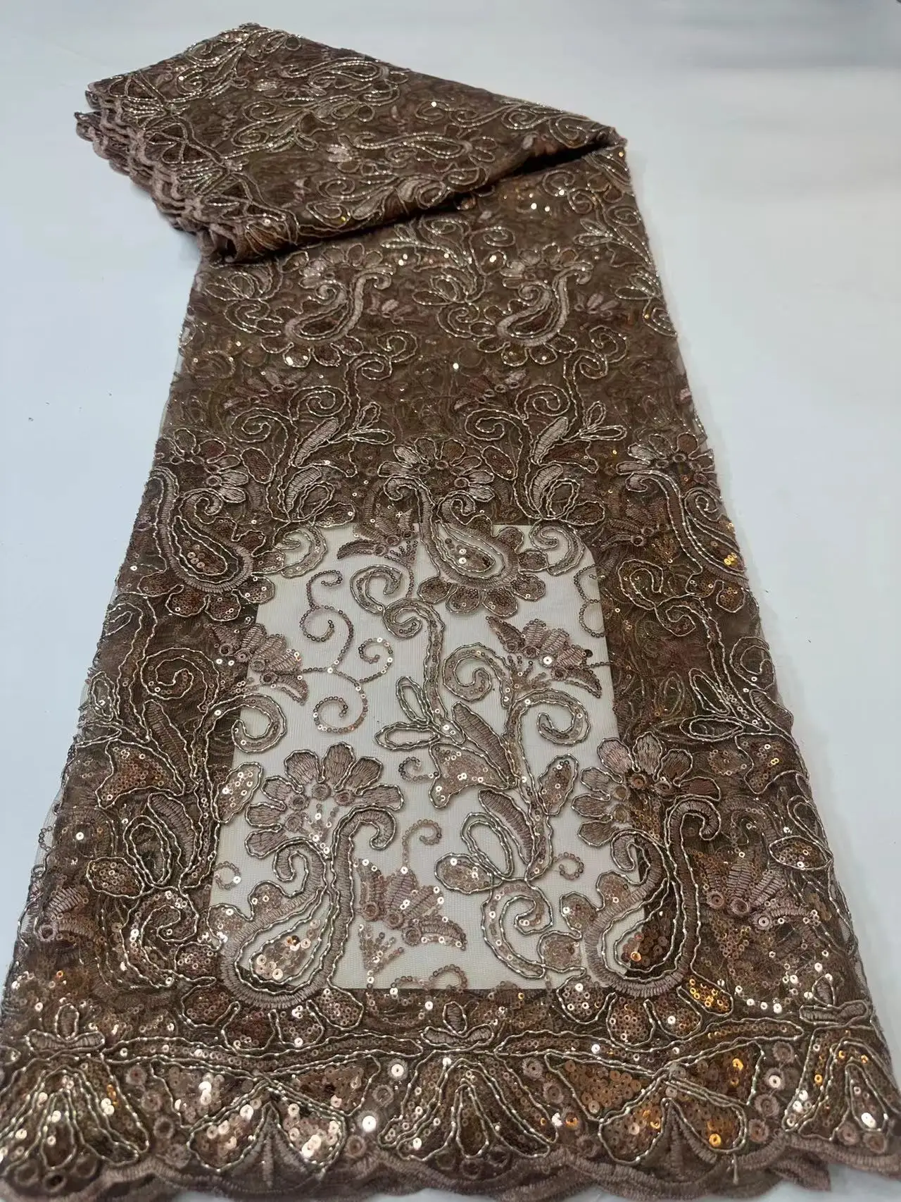 

Роскошная африканская кружевная ткань с блестками, высокое качество, 2026, тяжелый бисер, вышивка, французский тюль, кружево для свадебного платья