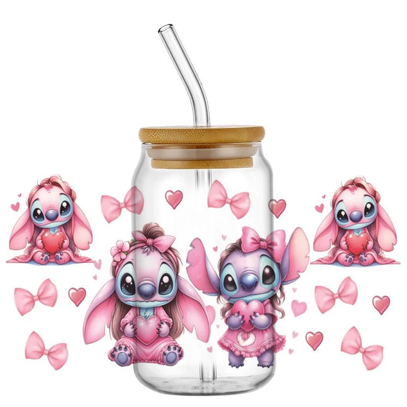 pink troublemaker design UV DTF Transfer Sticker For 16oz Libbey Glasses Wraps Bottles Cup DIY Waterproof home decoration view 6