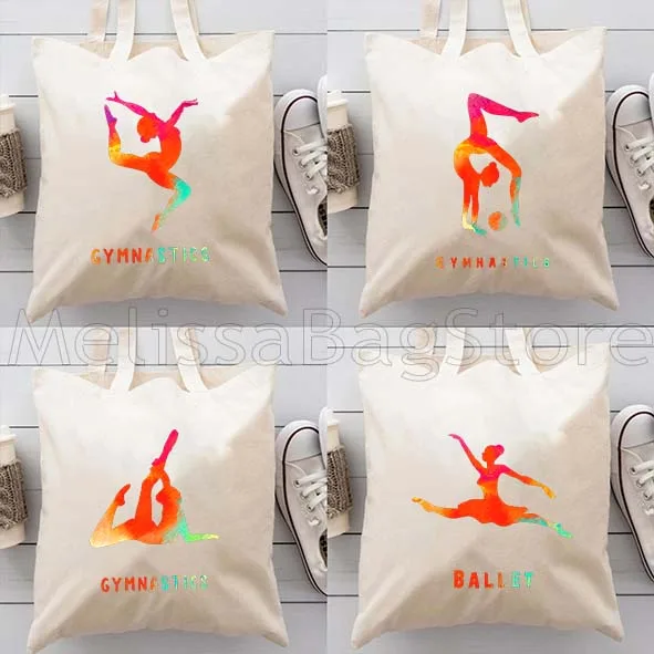 

Красочная художественная гимнастика, спортивные подарки для любителей гимнастов, женская парусиновая сумка-тоут в стиле Харадзюку, повседневные сумки для покупок