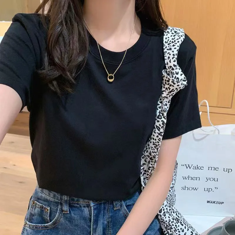 Women Summer Short Sleeve T Shirt 2026 Korean Loose Fit Casual Top INS Style Design Sense Niche Versatile Basic Tee