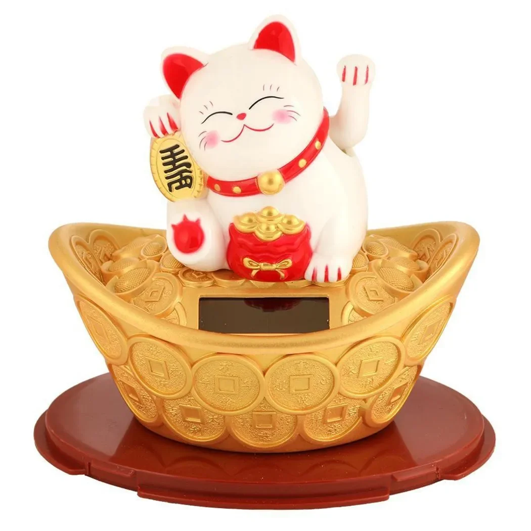 Gold Ingot Lucky Cat Hand Hotel New Year Ornament Shop Solar Waving Beckoning Craft Decor Fortune Plastic Wealth