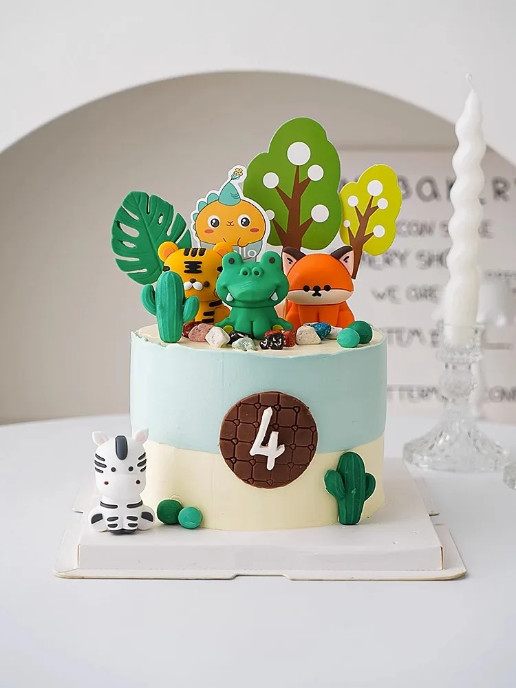 Wald Löwe Giraffe Affe Elefant Kuchen Dekorationen Gras Blätter Dschungel Safari Party Supplies Junge Alles Gute zum Geburtstag Kuchen Topper – Detail 10