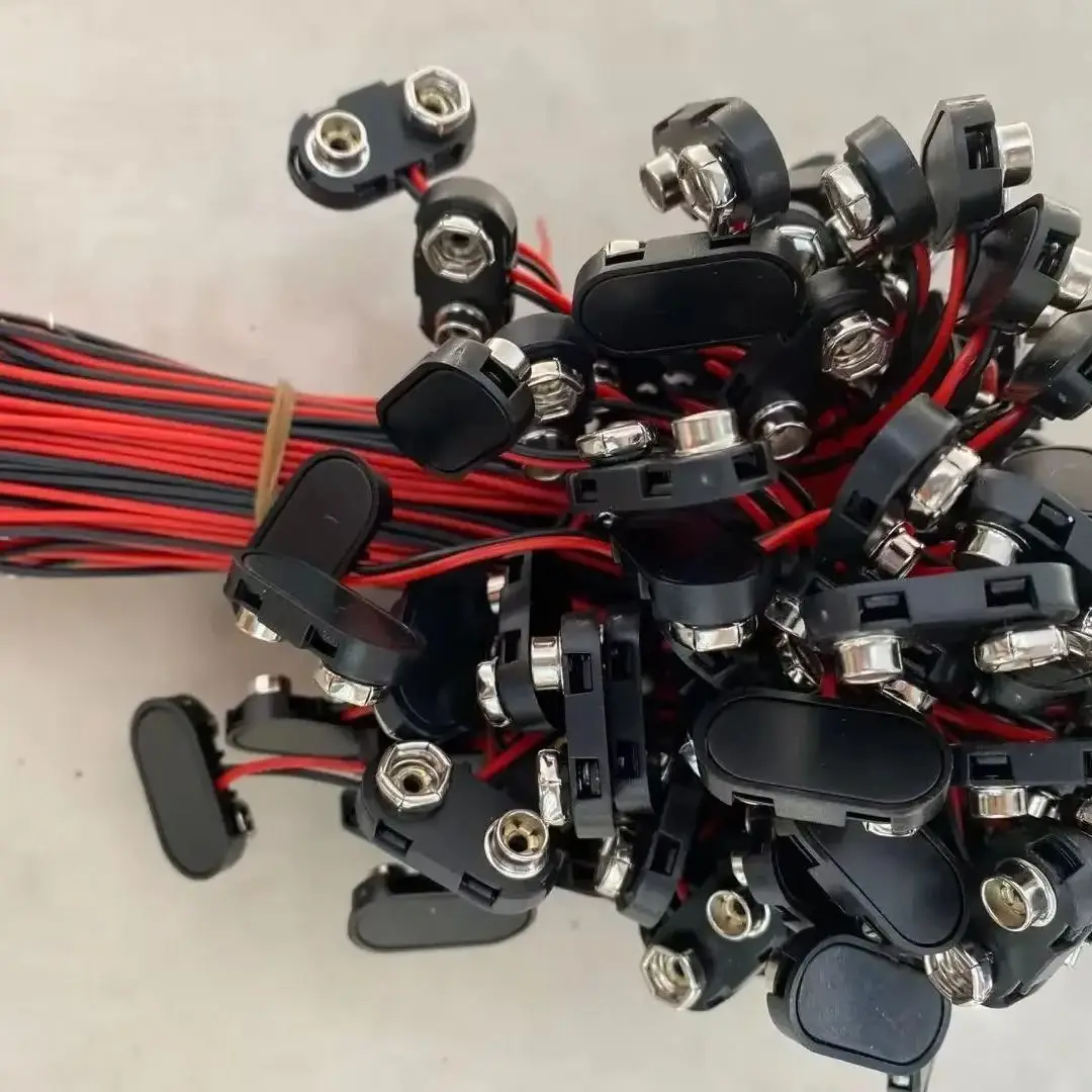 

500pc 9V Battery Snap ,Hard Shell DC Snap on Strap Battery Holder Clips ConnectorsT Type Buckle 15cm Lead Wire Cable Butt Plug
