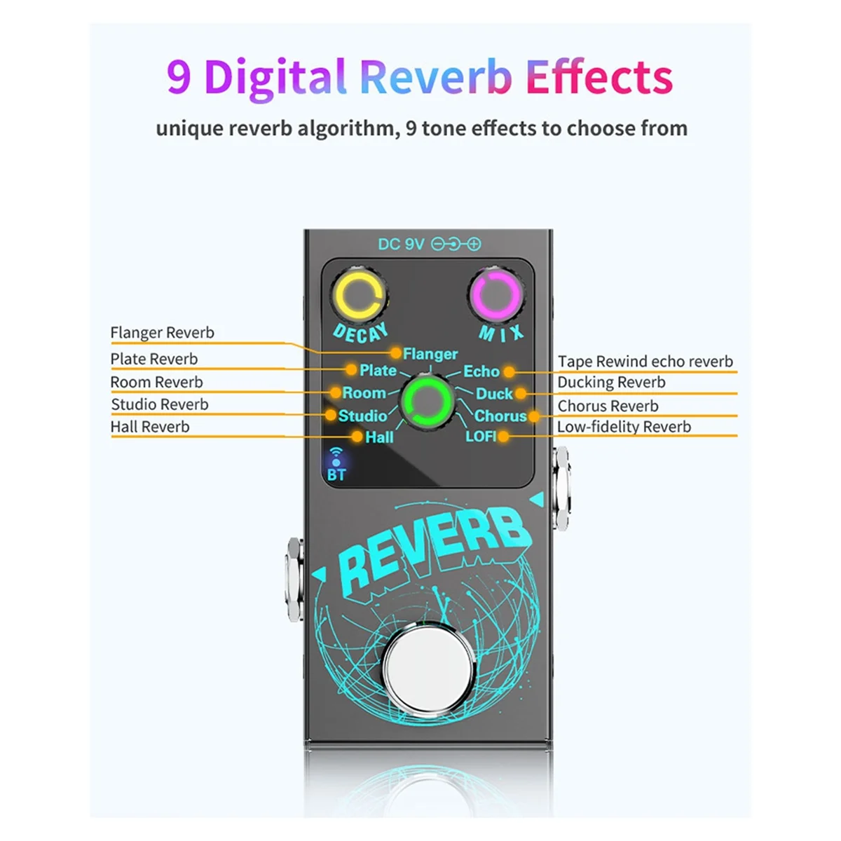 TUREBG New Bluetooth 5.4 Effector Guitar Reverb Effector Single-Block Reverb Effector Reverb Colorful Visual Light