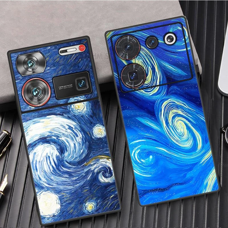 Cases For ZTE nubia Z60S Pro Starry Night Moon Leather Phone Case For Nubia Z60 Z50 Ultra Soft Silicone Cover For Nubia Z50S Pro