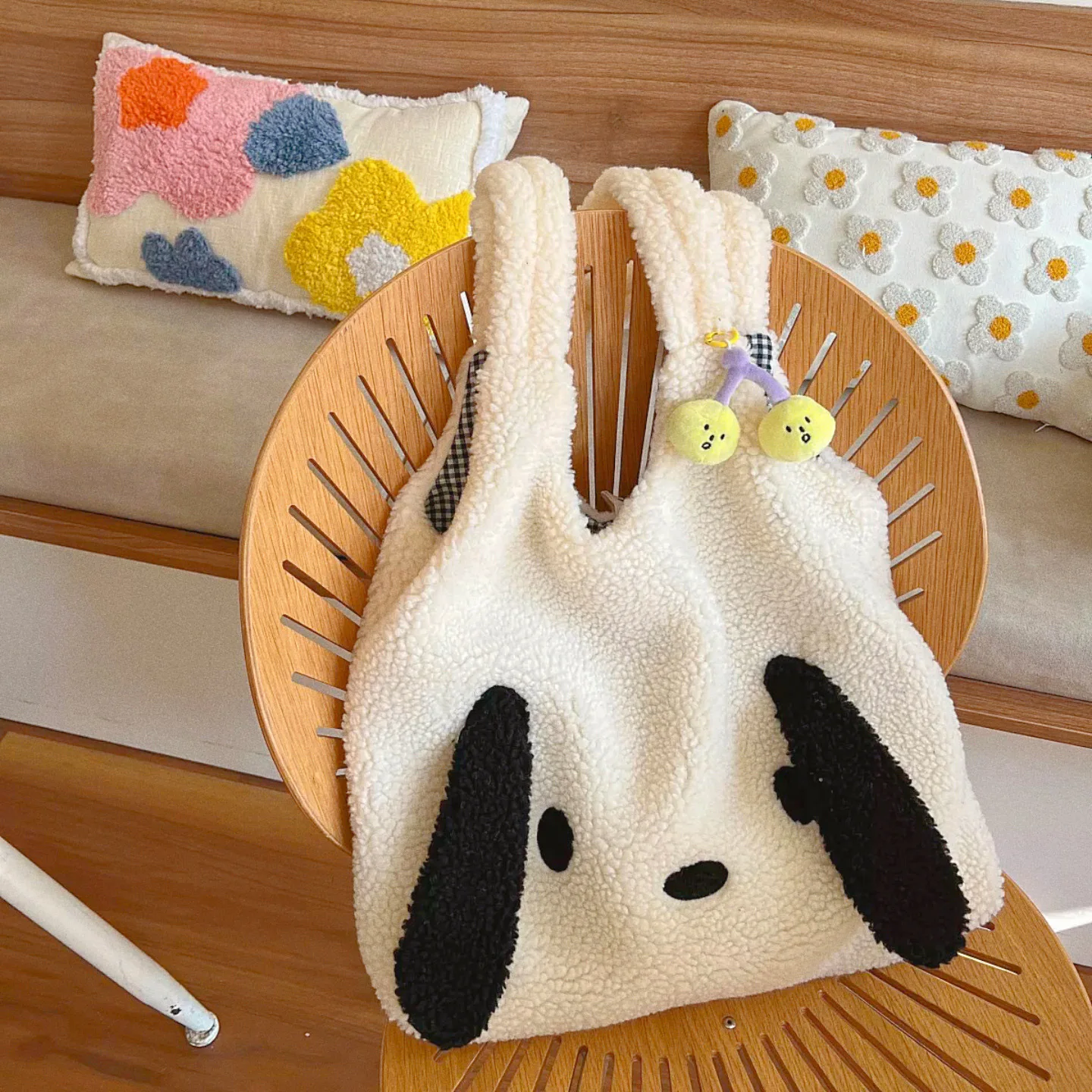 Big Ears Imitation Lamb Hair Shoulder Bag For Women New Soft Warm Plush Tote Bag Large-capacity Shopper Bag Kawaii Handbags Sac