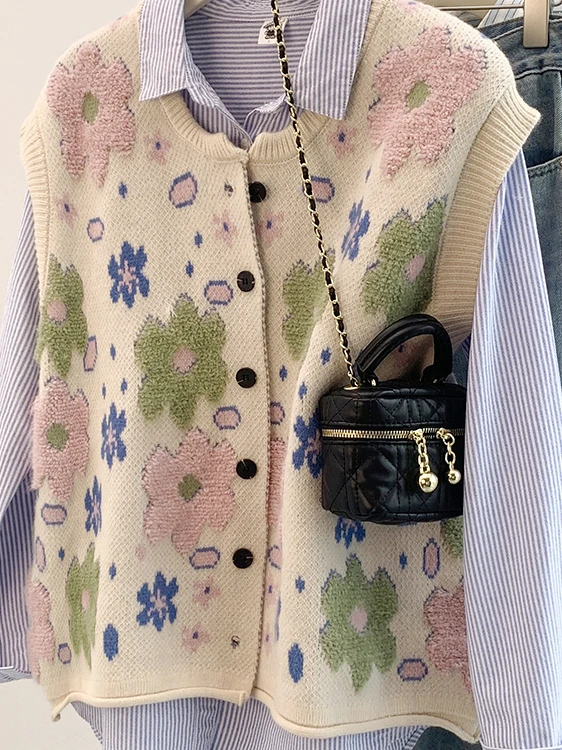 

Повседневный круглый открытый кардиган, свитер большого размера, женский топ с цветочной вышивкой, жилет Ele Age-Defng