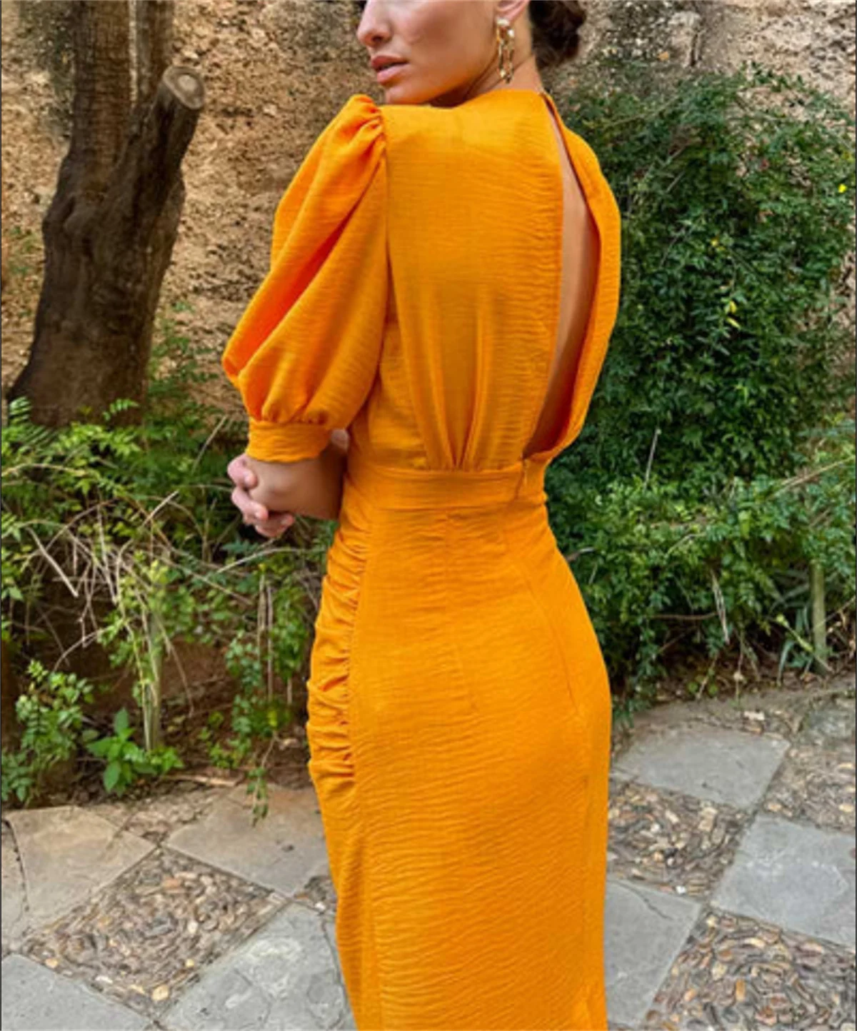 Elegant Orange Formal Occasion Dress French Cutout Pleated Satin Evening Dress Women's to Ankle Length 2024 Custom Evening Dress