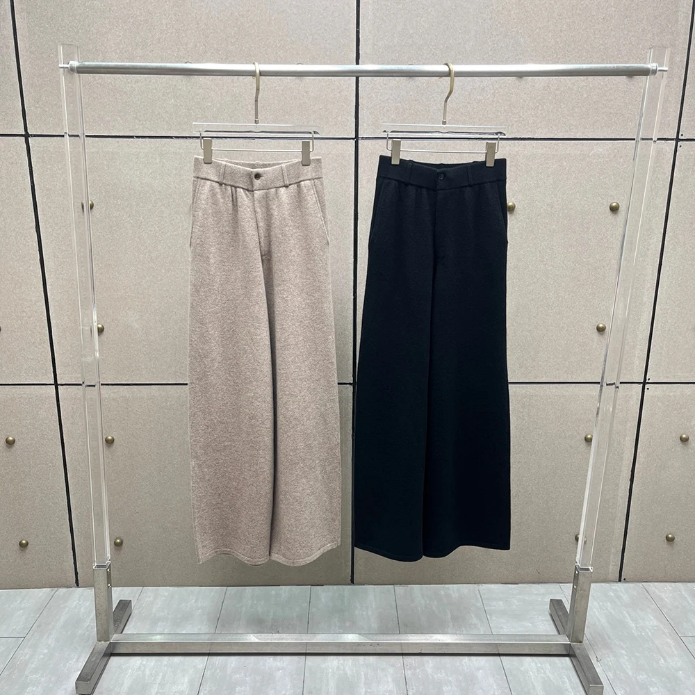 

100% Wool Women's Pants Y2K Minimalist Elegant Commuter Knit Trousers 2025 Fall/Winter New Arrivals