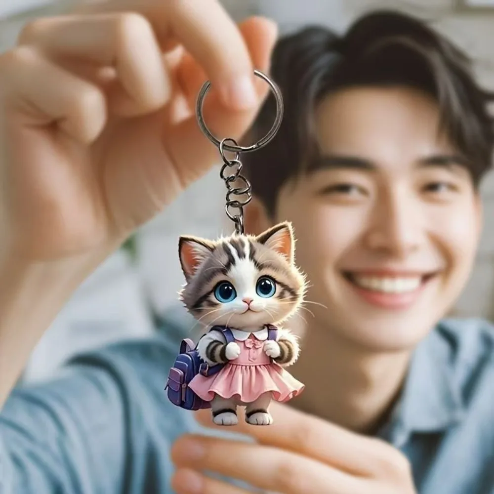 New 2D Flat Acrylic Creative Pink Skirt Flat Cartoon Cat Decoration Car Pendant Keychain Decoration Hanging Ornament Jewelry