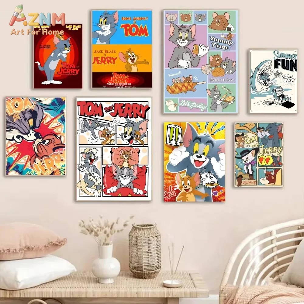 1PC ，Cartoon Cute T-Tom And J-Jerry Poster Art With Prints Home Bedroom Living Room Decoration Gift