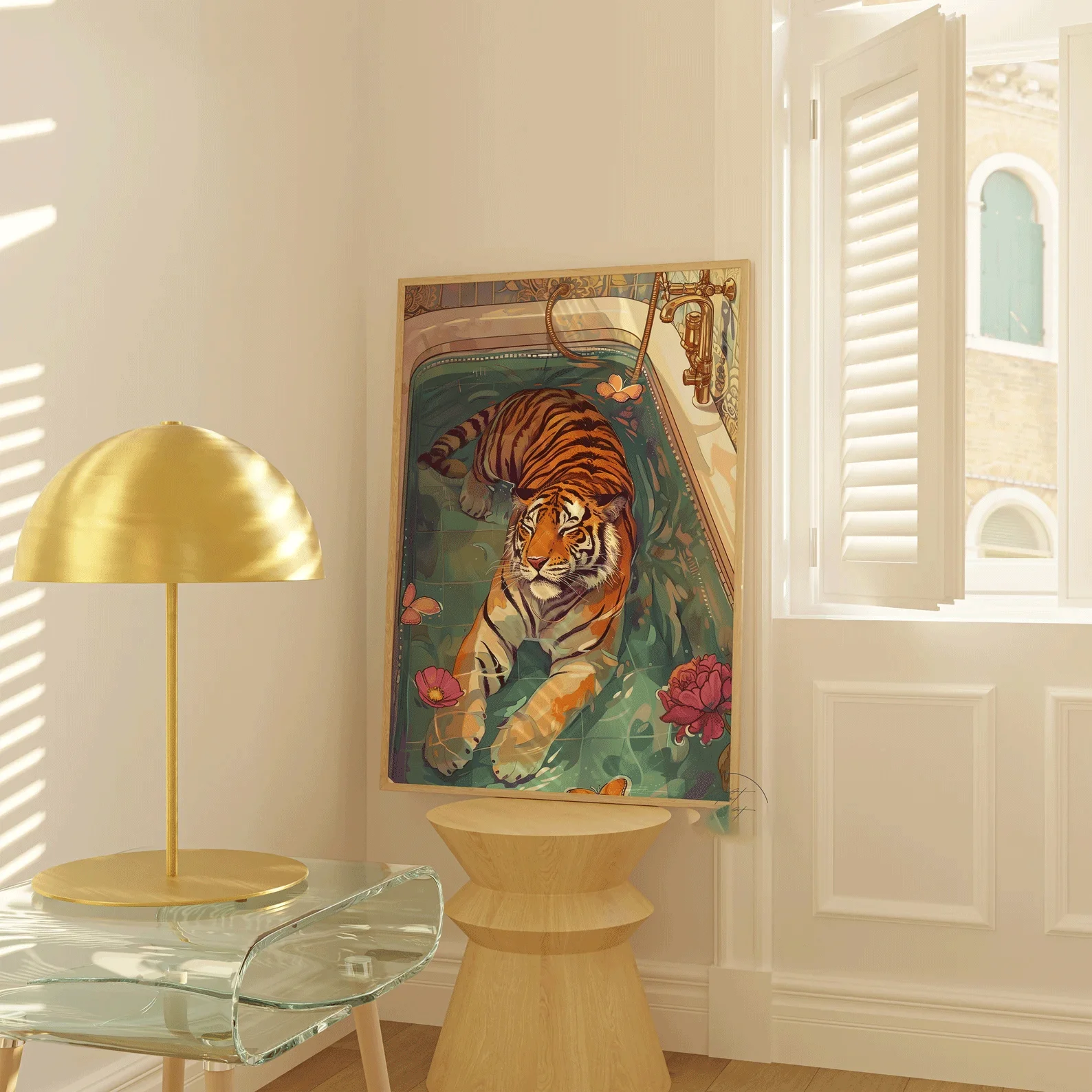 Seni dinding maximalis, Seni dinding eklektik yang dapat dicetak, Dekorasi Dinding Feminis, Seni dinding digital, Poster Warna-warni, Harimau Trendi, Digital