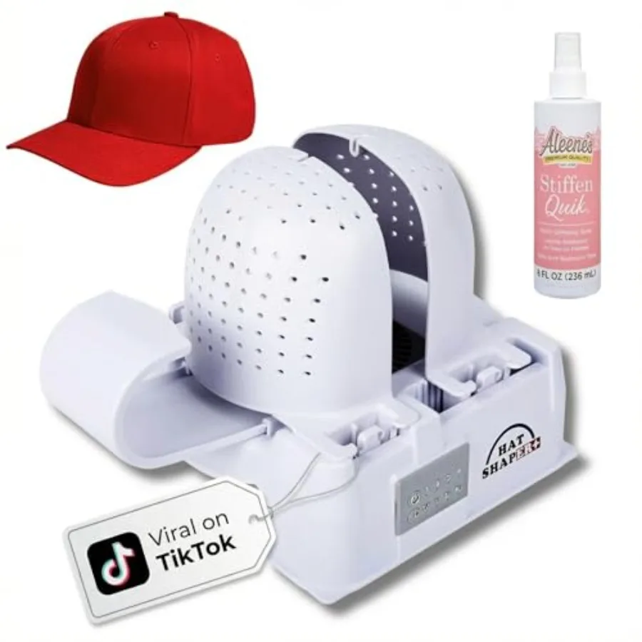 

Adjustable Hat Shaper Machine with Stiffening Spray - Baseball Cap Shaper - Care Tool for Caps Snapbacks Fitted Hats - Fan Dryi