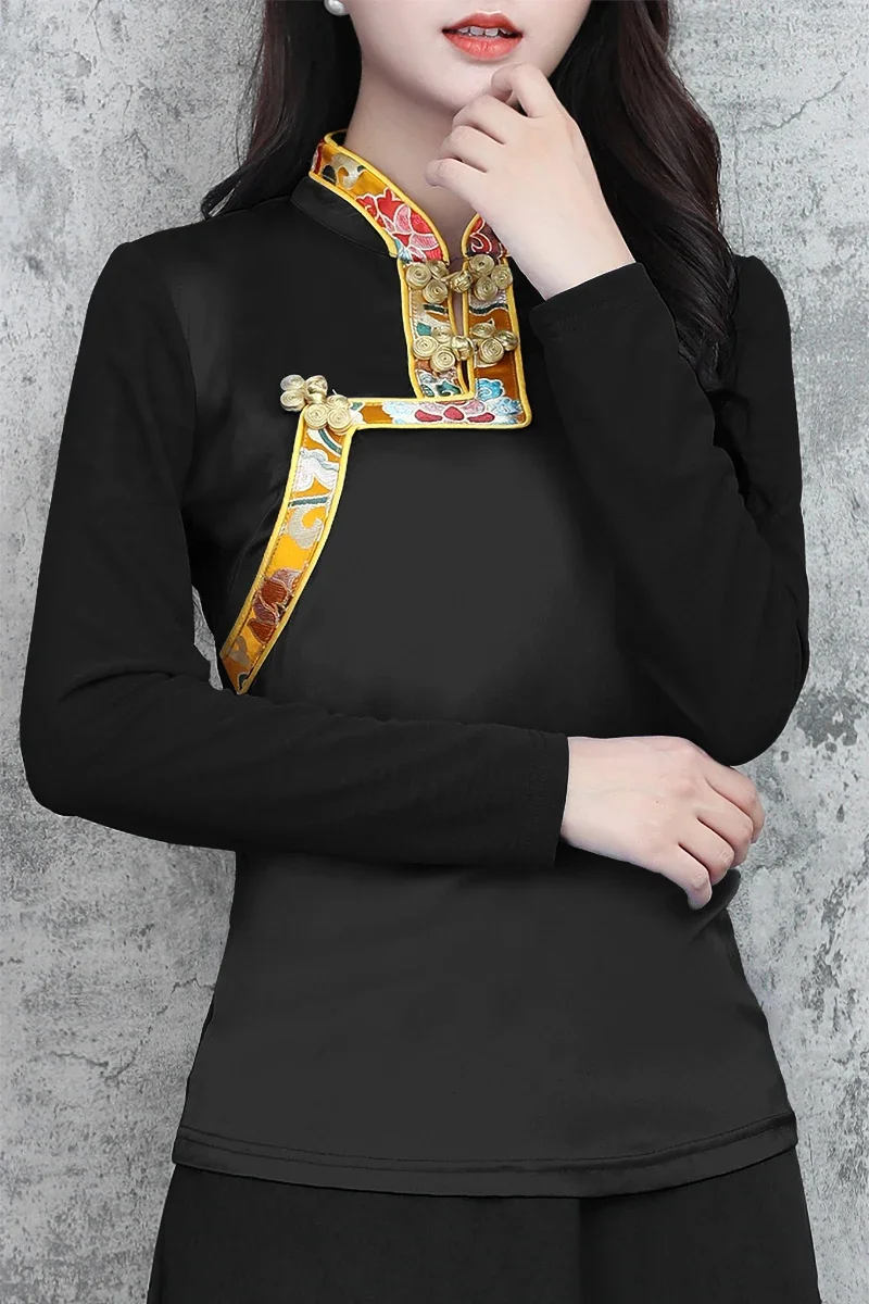 Traditional Chinese Ethnic Style Top Long Sleeve Spring Autumn Tibetan Clothes Women Blouse Shirt Tibet Clothing